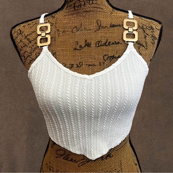 Tops - White Knit Women Top with Gold Hardware
